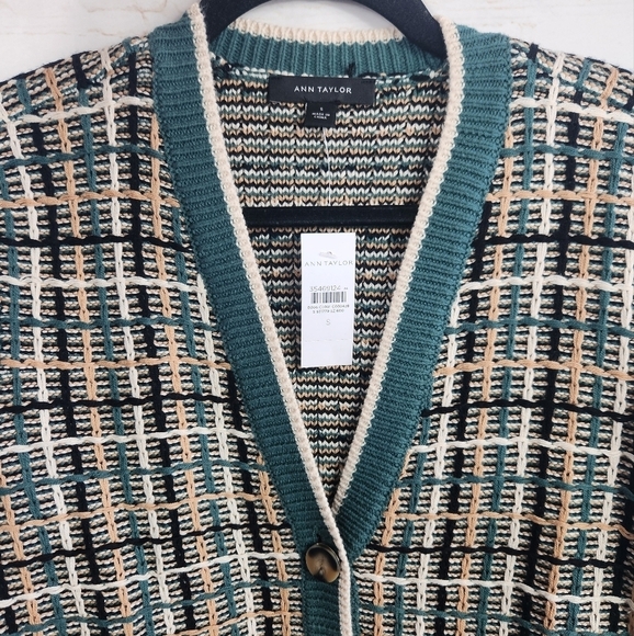 Ann Taylor Women's Career Workwear Chic Tweedy V-Neck Sweater Jacket in Multi S - Picture 6 of 13